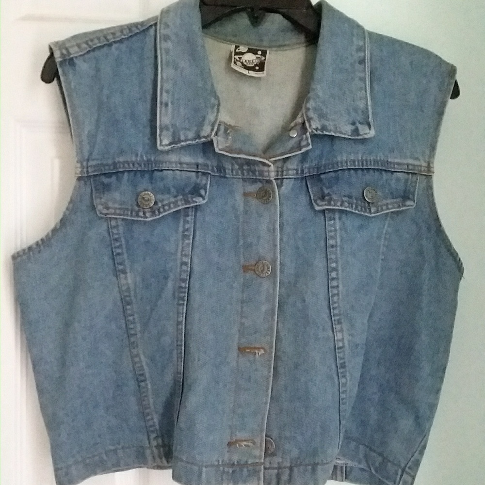 Vintage jean vest with handsewn White Zombie print